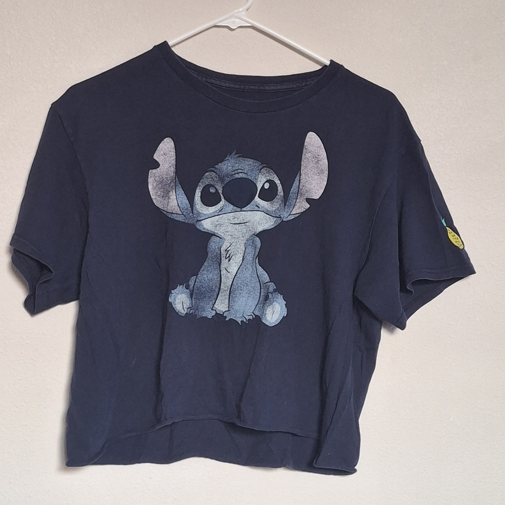 Disney Dark Blue Cropped Stitch Graphic Tee